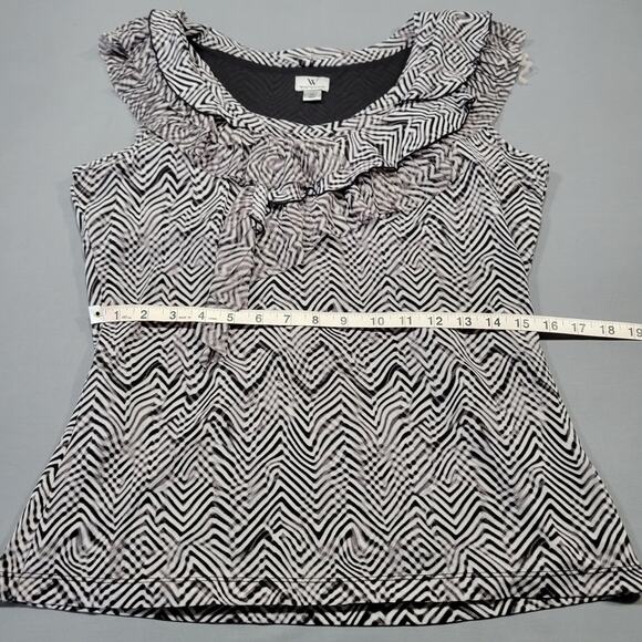 Worthington Black Gray Sleeveless Shirt Blouse Ruffled Tank Scoop Women's Size M - Picture 6 of 8